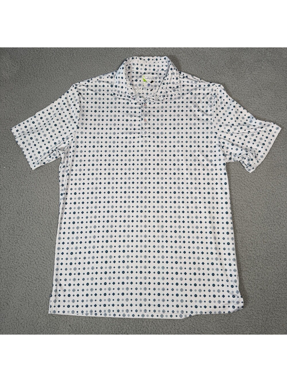Tailor Byrd Mens 2XL White Geometric Print Performance Stretch Golf Polo SS
